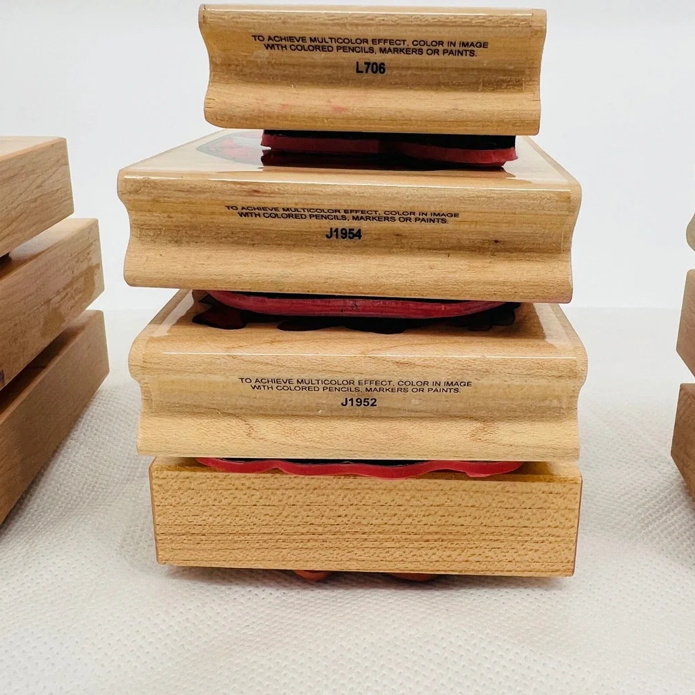 Christmas Rubber Stamp Lot Mixed Size Wood Noel Angel Santa Vintage 18 pcs